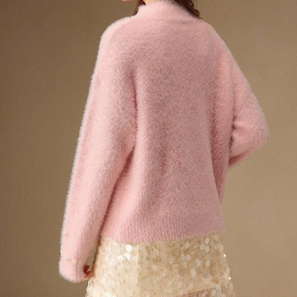 Pink Elegant Women's Chic Velvet Sweater - Picture 2 of 7